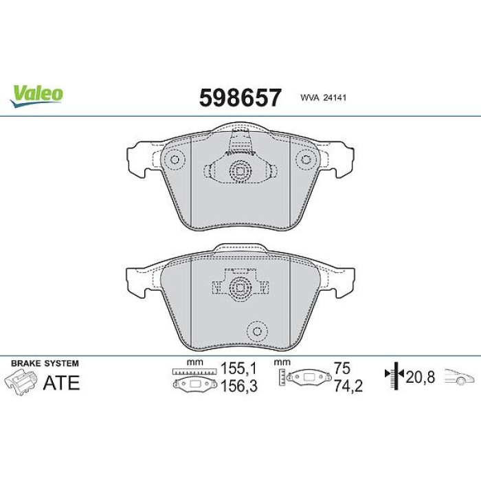 Valeo 598657 Bremsbelagsatz, Scheibenbremse Valeo 598657 Bremsbelagsatz, Scheibenbremse