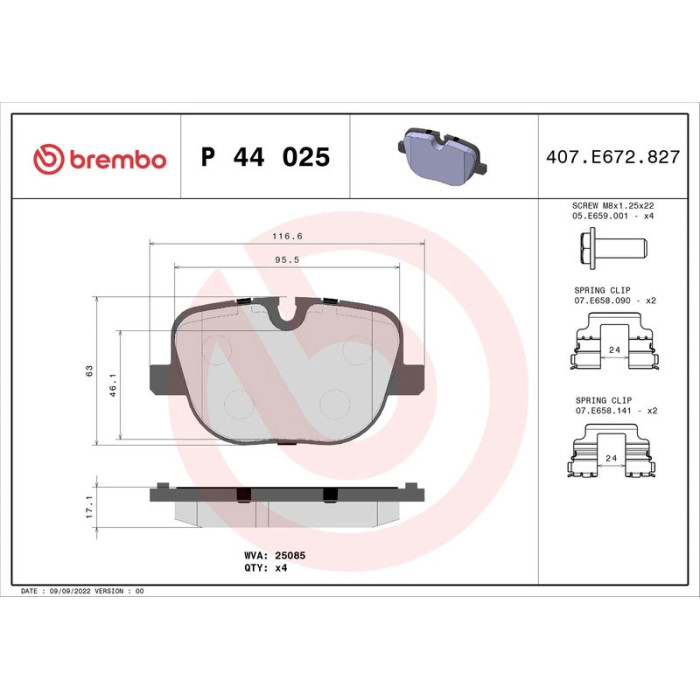 Brembo P 44 025 Bremsbelagsatz, Scheibenbremse PRIME LINE Brembo P 44 025 Bremsbelagsatz, Scheibenbremse PRIME LINE