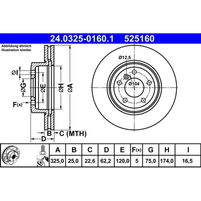 ATE 24.0325-0160.1 Bremsscheibe PowerDisc ATE 24.0325-0160.1 Bremsscheibe PowerDisc