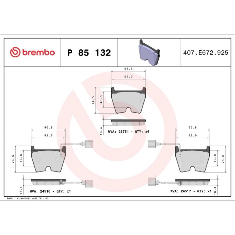 Bremsbelagsatz, Scheibenbremse P 85 132 Bremsbelagsatz, Scheibenbremse P 85 132