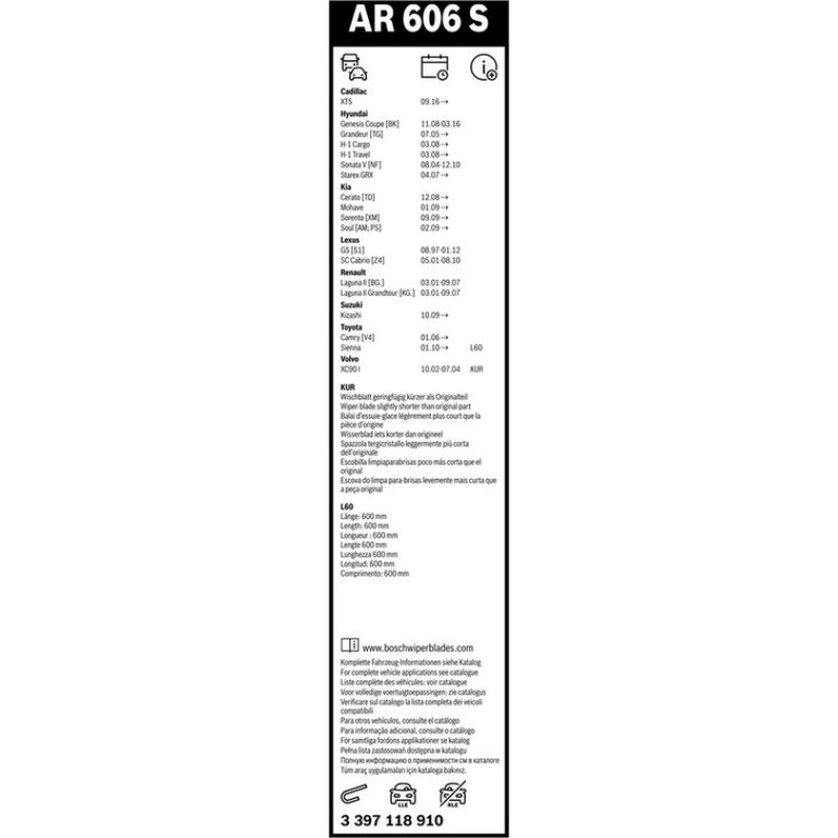 BOSCH AR 606 S Scheibenwischer Aerotwin Retrofit 3 397 118 910