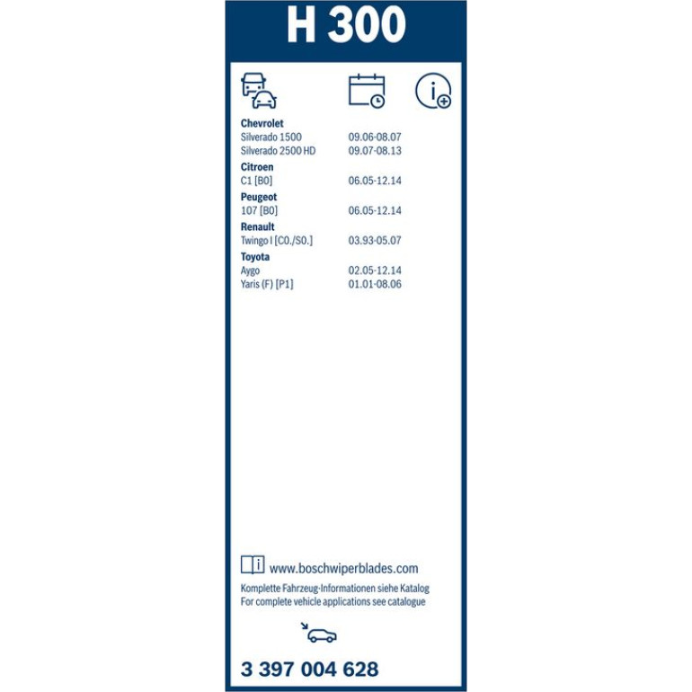 BOSCH H 300 Scheibenwischer Rear 3 397 004 628 BOSCH H 300 Scheibenwischer Rear 3 397 004 628