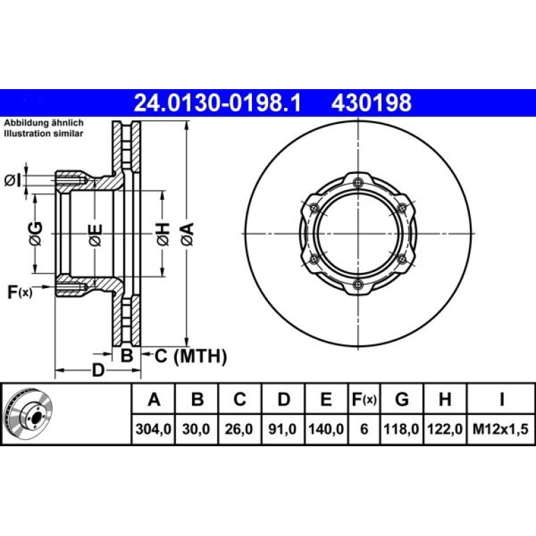 ATE 24.0130-0198.1 Bremsscheibe Ø304mm, 6x140,0, Belüftet, legiert/hochgekohlt ATE 24.0130-0198.1 Bremsscheibe Ø304mm, 6x140,0, Belüftet, legiert/hochgekohlt