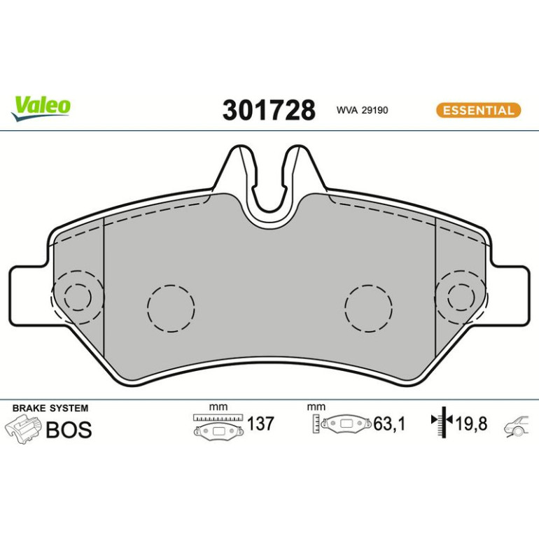 VALEO 301728 Bremsbeläge FIRST, Hinten ohne Verschleißwarnkontakt VALEO 301728 Bremsbeläge FIRST, Hinten ohne Verschleißwarnkontakt