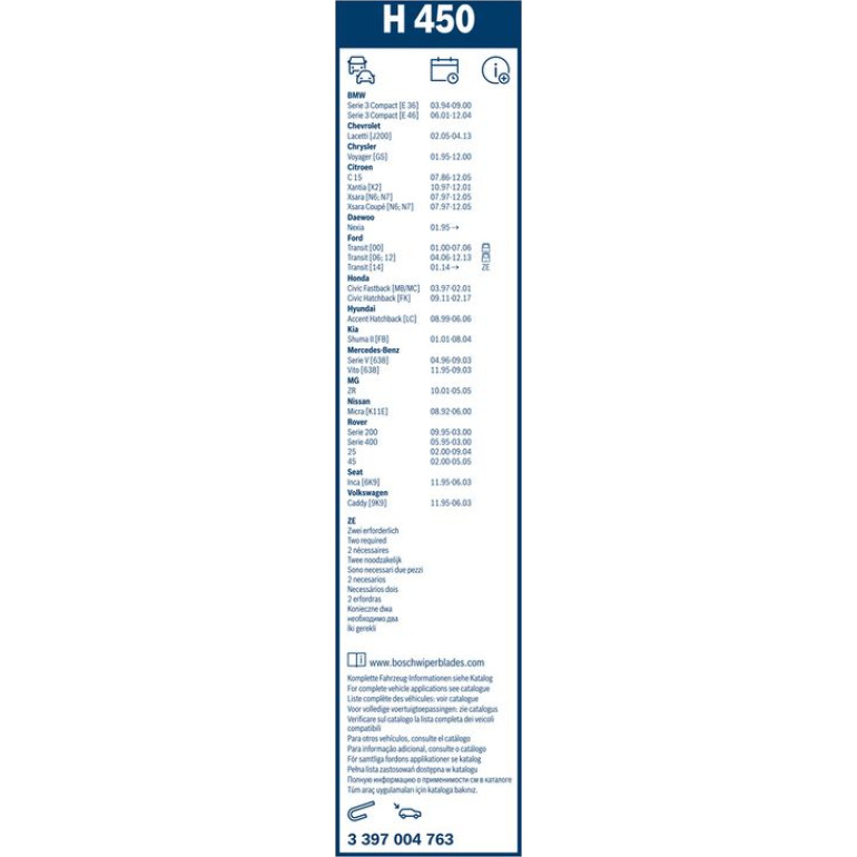 BOSCH H 450 Scheibenwischer Twin 3 397 004 763 BOSCH H 450 Scheibenwischer Twin 3 397 004 763