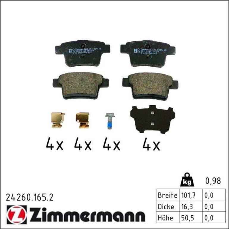 Bremsbelagsatz, Scheibenbremse 24260.165.2 Bremsbelagsatz, Scheibenbremse 24260.165.2