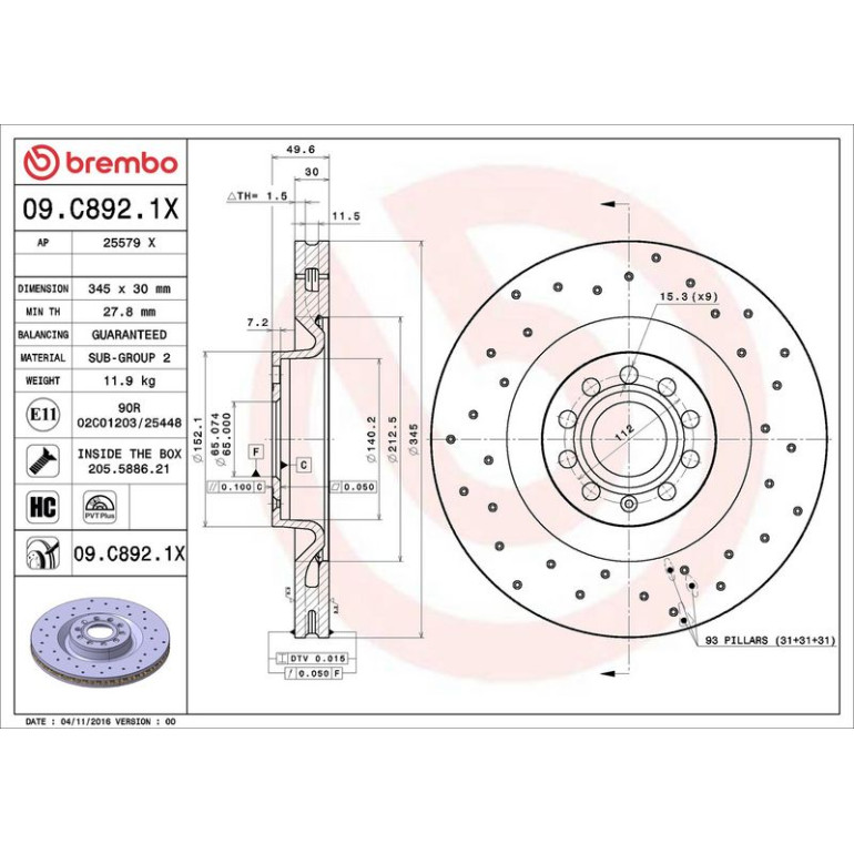 Bremsscheibe 09.C892.1X Bremsscheibe 09.C892.1X