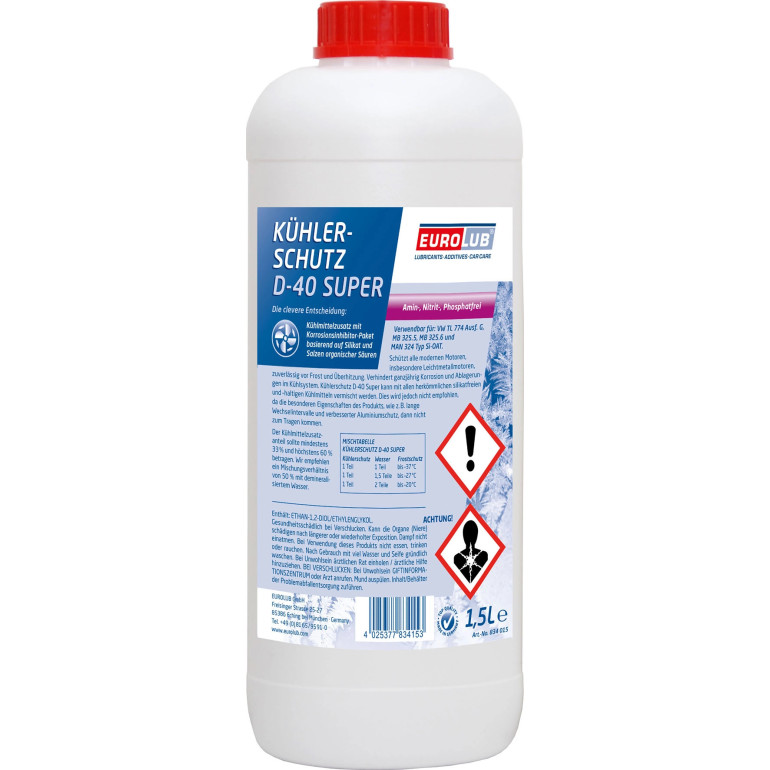 EUROLUB 834015 Frostschutz | KÜHLERSCHUTZ D-40 SUPER 1,5L EUROLUB 834015 Frostschutz | KÜHLERSCHUTZ D-40 SUPER 1,5L