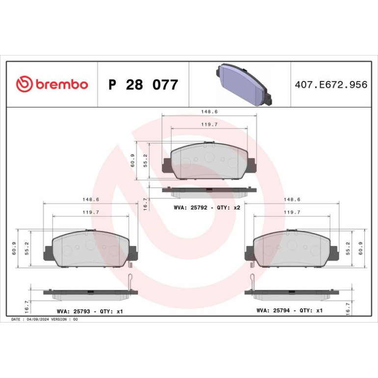 Bremsbelagsatz, Scheibenbremse P 28 077 Bremsbelagsatz, Scheibenbremse P 28 077