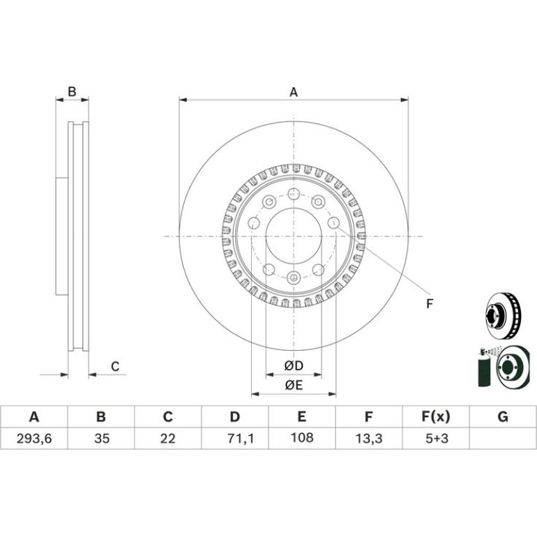 BOSCH 0 986 479 E32 Bremsscheibe 294x22mm, 5x108, Belüftet, beschichtet BOSCH 0 986 479 E32 Bremsscheibe 294x22mm, 5x108, Belüftet, beschichtet