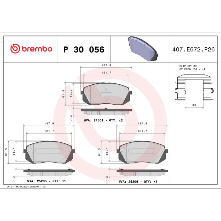 Bremsbelagsatz, Scheibenbremse P 30 056 Bremsbelagsatz, Scheibenbremse P 30 056