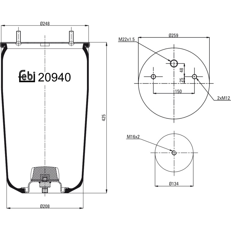 FEBI BILSTEIN 20940 Federbalg, Luftfederung FEBI BILSTEIN 20940 Federbalg, Luftfederung