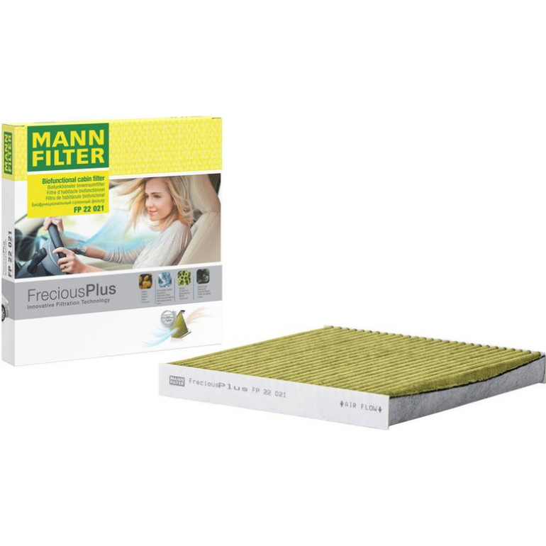 MANN-FILTER FP 22 021 Innenraumfilter FreciousPlus Aktivkohlefilter mit Polyphenol, antibakteriell, Feinstaubfilter (PM 2.5)