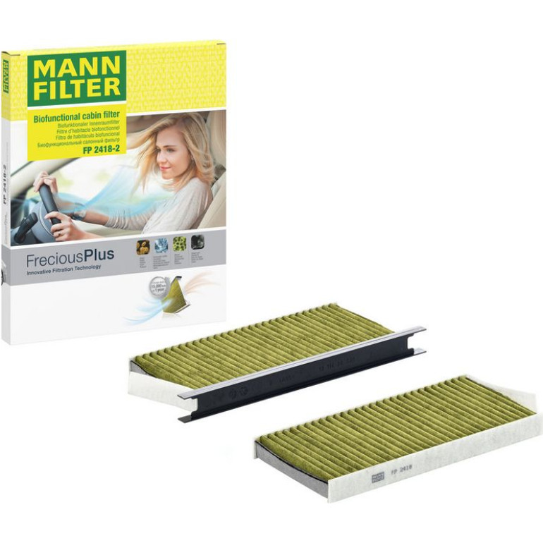 MANN-FILTER FP 2418-2 Innenraumfilter FreciousPlus Aktivkohlefilter mit Polyphenol, antibakteriell, Feinstaubfilter (PM 2.5) MANN-FILTER FP 2418-2 Innenraumfilter FreciousPlus Aktivkohlefilter mit Polyphenol, antibakteriell, Feinstaubfilter (PM 2.5)