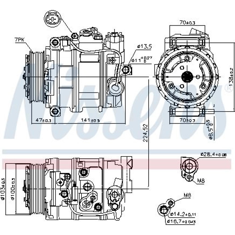 NISSENS 89090 Klimakompressor 7SEU17C, 12V, PAG 46, R134a NISSENS 89090 Klimakompressor 7SEU17C, 12V, PAG 46, R134a