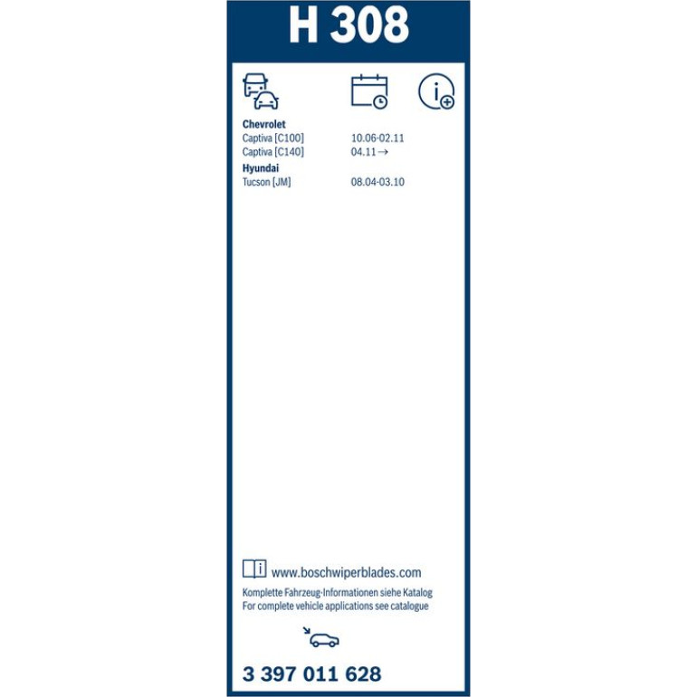 BOSCH H 308 Scheibenwischer Rear 3 397 011 628 BOSCH H 308 Scheibenwischer Rear 3 397 011 628