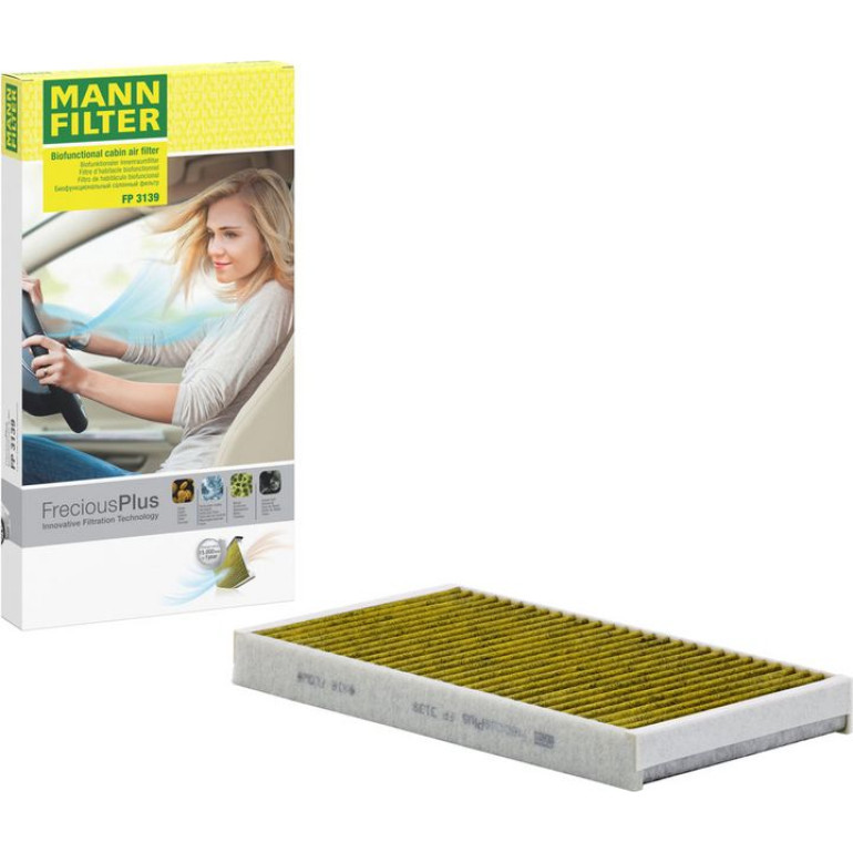 MANN-FILTER FP 3139 Innenraumfilter FreciousPlus Aktivkohlefilter mit Polyphenol, antibakteriell, Feinstaubfilter (PM 2.5)