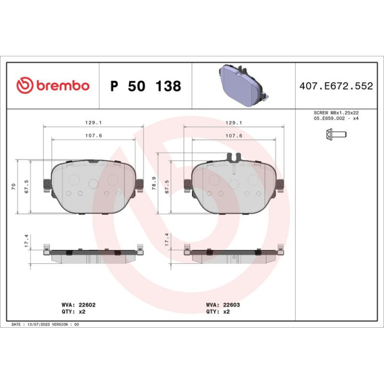 Bremsbelagsatz, Scheibenbremse P 50 138 Bremsbelagsatz, Scheibenbremse P 50 138