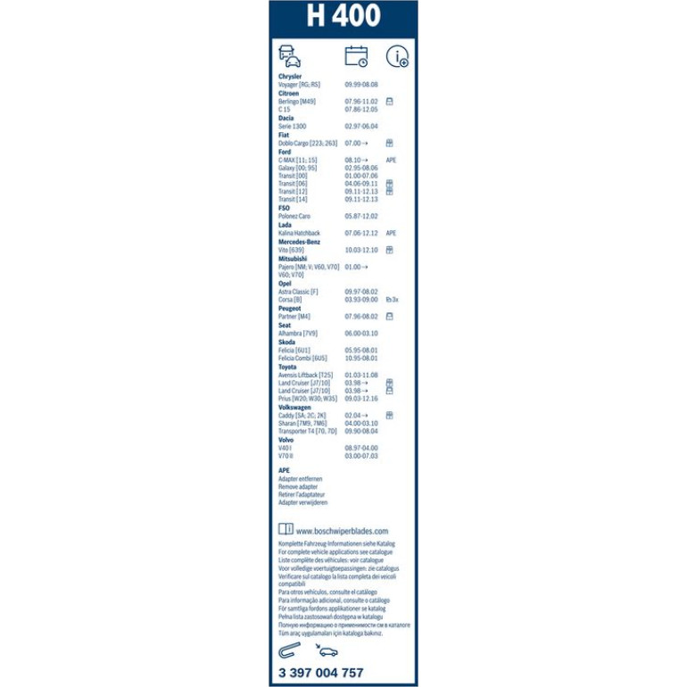 BOSCH H 400 Scheibenwischer Rear 3 397 004 757 BOSCH H 400 Scheibenwischer Rear 3 397 004 757