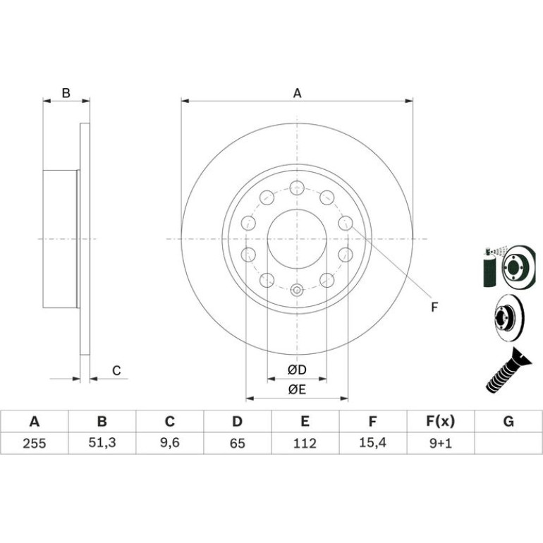 BOSCH 0 986 479 099 Bremsscheibe 255x9,6mm, 5x112, voll, beschichtet BOSCH 0 986 479 099 Bremsscheibe 255x9,6mm, 5x112, voll, beschichtet