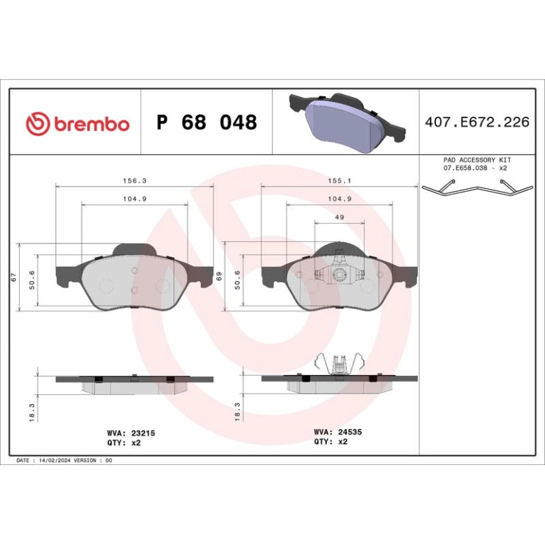 Bremsbelagsatz, Scheibenbremse P 68 048 Bremsbelagsatz, Scheibenbremse P 68 048