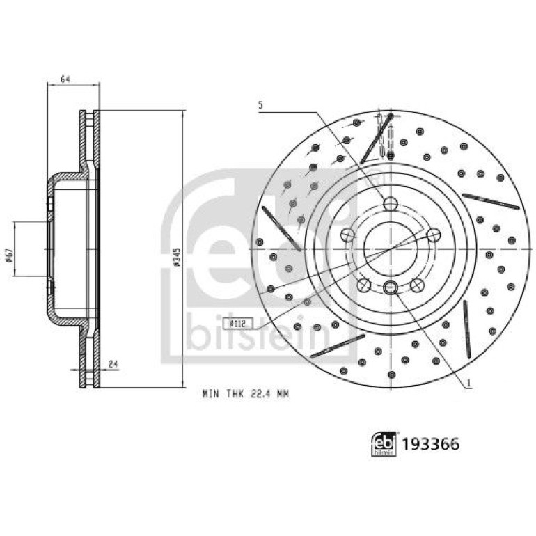 FEBI BILSTEIN 193366 Bremsscheibe Hinterachse links, 345x24mm, 5x112, innenbelüftet, geschlitzt/gelocht, beschichtet, hochgekohlt FEBI BILSTEIN 193366 Bremsscheibe Hinterachse links, 345x24mm, 5x112, innenbelüftet, geschlitzt/gelocht, beschichtet, hochgekohlt