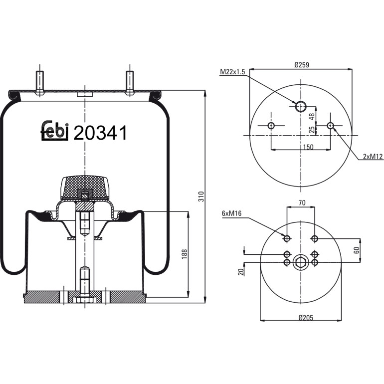 FEBI BILSTEIN 20341 Federbalg, Luftfederung FEBI BILSTEIN 20341 Federbalg, Luftfederung