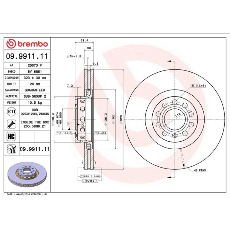 Bremsscheibe 09.9911.11 Bremsscheibe 09.9911.11