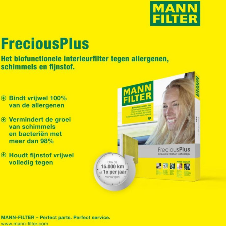 MANN-FILTER FP 26 028-2 Innenraumfilter FreciousPlus Aktivkohlefilter mit Polyphenol, antibakteriell, Feinstaubfilter (PM 2.5)