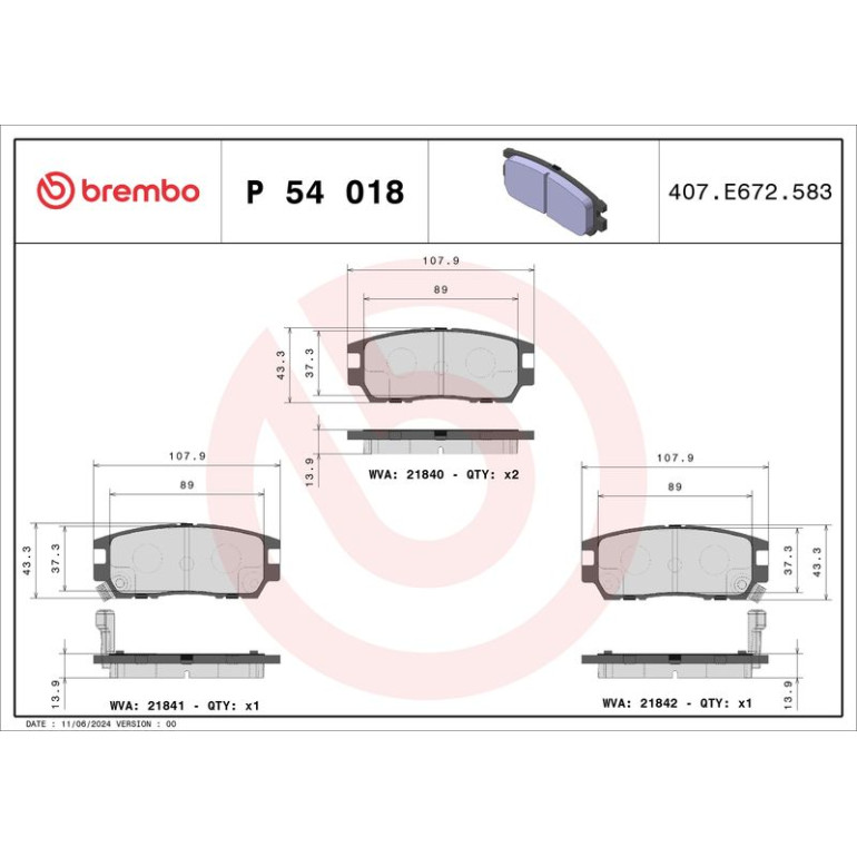 Bremsbelagsatz, Scheibenbremse P 54 018 Bremsbelagsatz, Scheibenbremse P 54 018