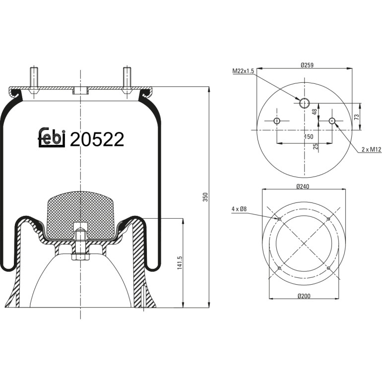 FEBI BILSTEIN 20522 Federbalg, Luftfederung FEBI BILSTEIN 20522 Federbalg, Luftfederung