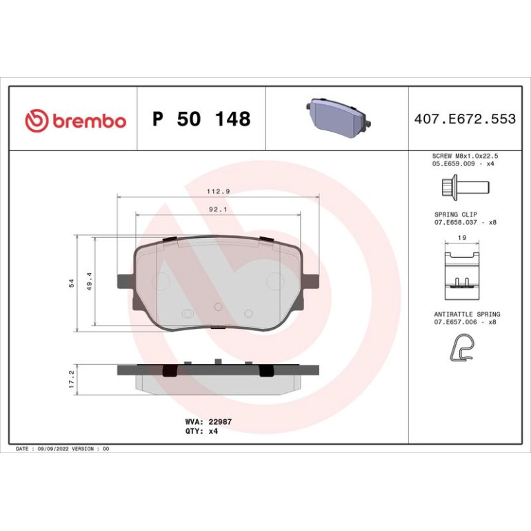 Bremsbelagsatz, Scheibenbremse P 50 148 Bremsbelagsatz, Scheibenbremse P 50 148