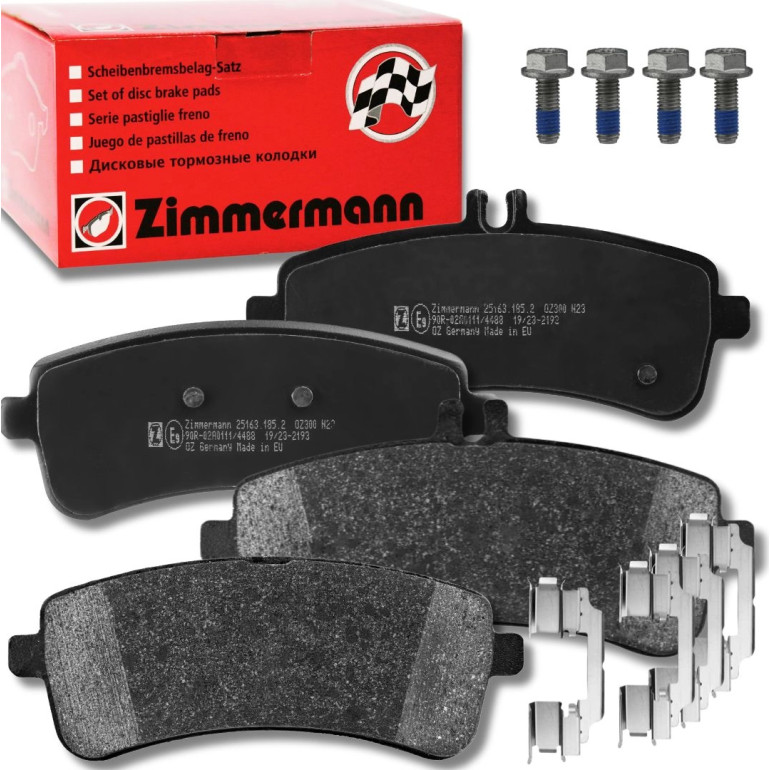 ZIMMERMANN 25163.185.2 Bremsbeläge für Verschleißwarnanzeiger vorbereitet, mit Schrauben und Gleitblech