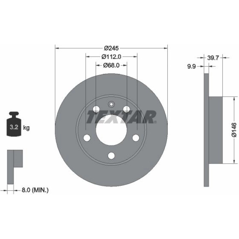 TEXTAR PRO 92106203 Bremsscheibe 245x9,9mm, 05/06x112, voll, beschichtet TEXTAR PRO 92106203 Bremsscheibe 245x9,9mm, 05/06x112, voll, beschichtet