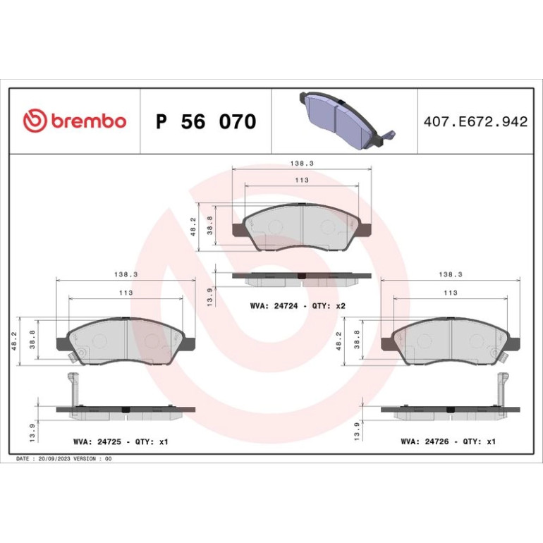 Bremsbelagsatz, Scheibenbremse P 56 070 Bremsbelagsatz, Scheibenbremse P 56 070
