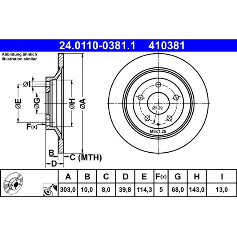ATE 24.0110-0381.1 Bremsscheibe Ø303mm, 5x114,3, voll, beschichtet ATE 24.0110-0381.1 Bremsscheibe Ø303mm, 5x114,3, voll, beschichtet