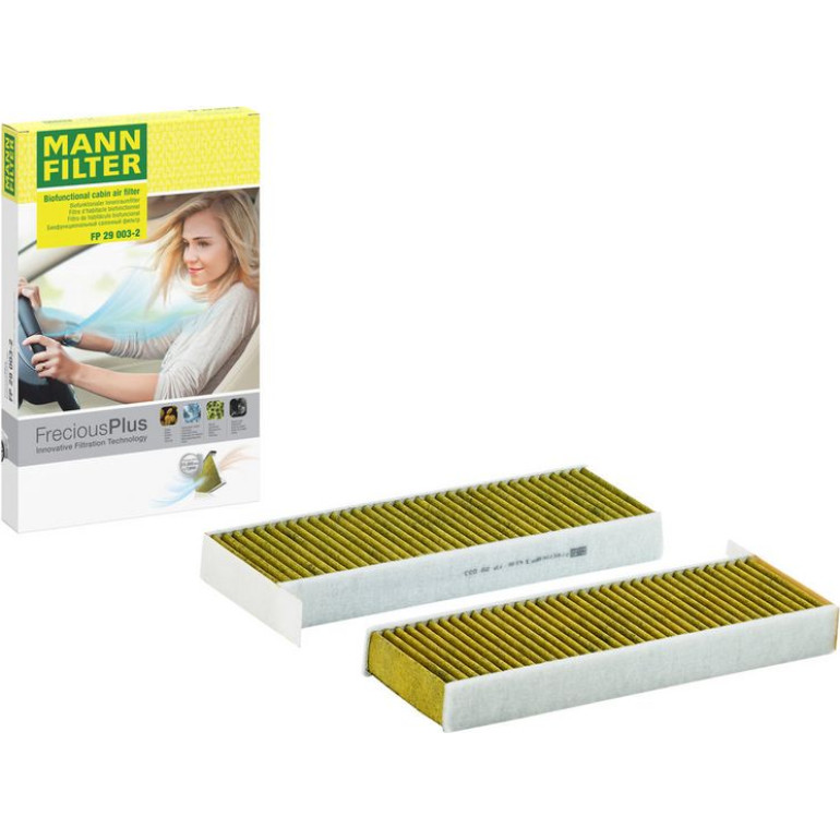 MANN-FILTER FP 29 003-2 Innenraumfilter FreciousPlus Aktivkohlefilter mit Polyphenol, antibakteriell, Feinstaubfilter (PM 2.5)