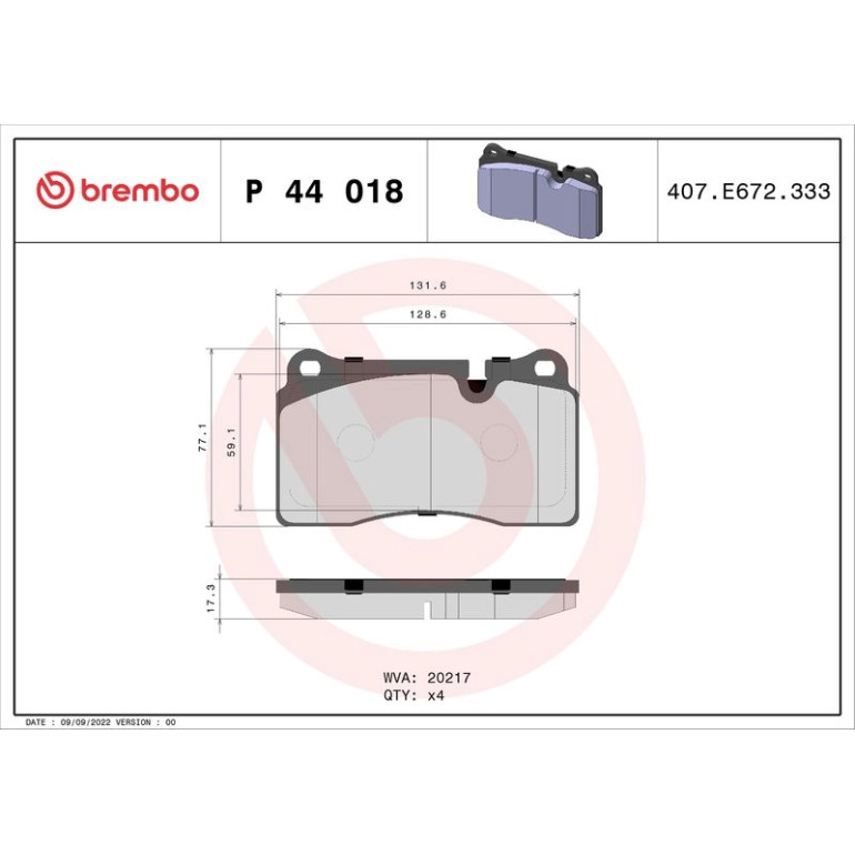Bremsbelagsatz, Scheibenbremse P 44 018 Bremsbelagsatz, Scheibenbremse P 44 018