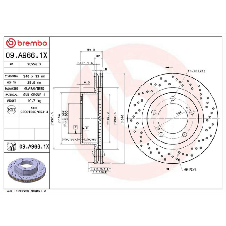 Bremsscheibe 09.A966.1X