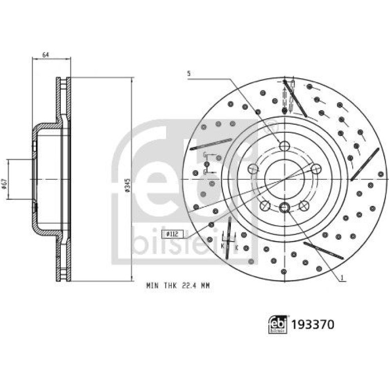 FEBI BILSTEIN 193370 Bremsscheibe Hinterachse rechts, 345x24mm, 5x112, innenbelüftet, geschlitzt/gelocht, beschichtet, hochgekohlt FEBI BILSTEIN 193370 Bremsscheibe Hinterachse rechts, 345x24mm, 5x112, innenbelüftet, geschlitzt/gelocht, beschichtet, hochgekohlt