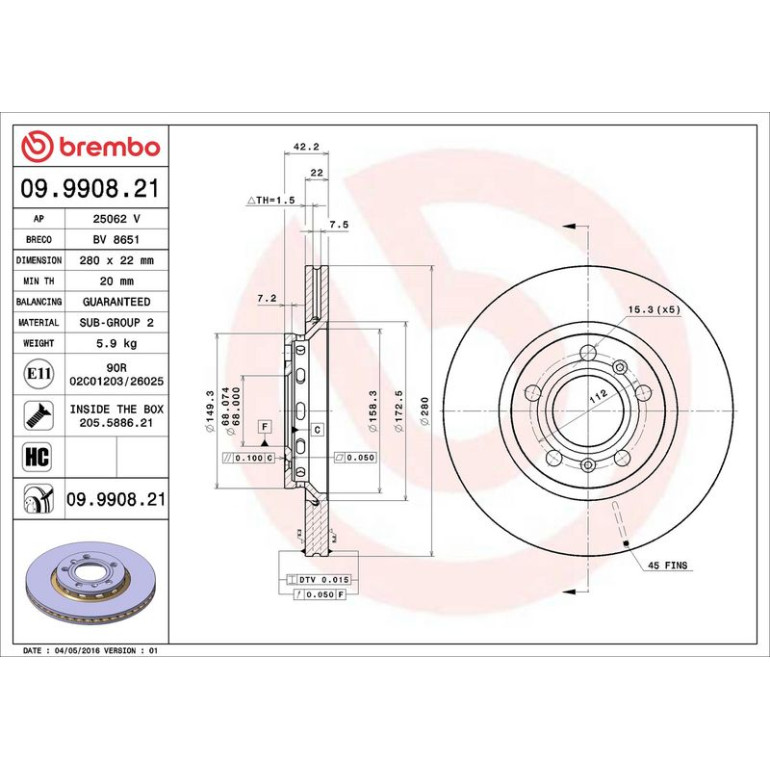 Bremsscheibe 09.9908.21
