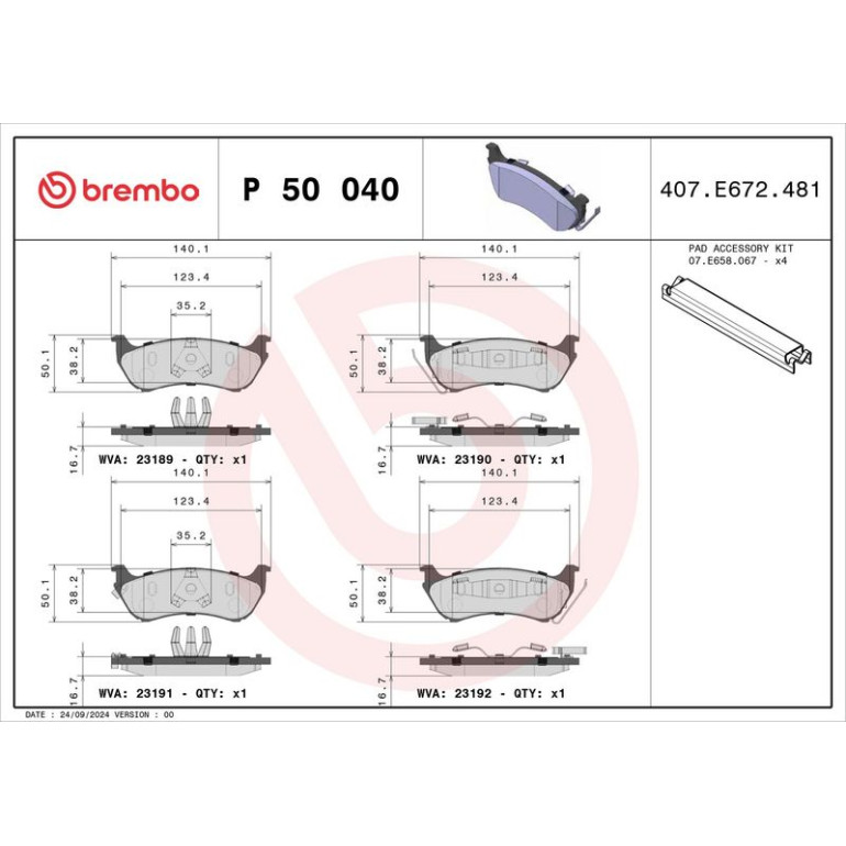 Bremsbelagsatz, Scheibenbremse P 50 040