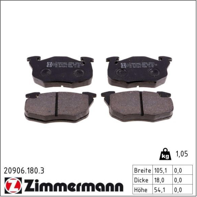 Bremsbelagsatz, Scheibenbremse 20906.180.3 Bremsbelagsatz, Scheibenbremse 20906.180.3