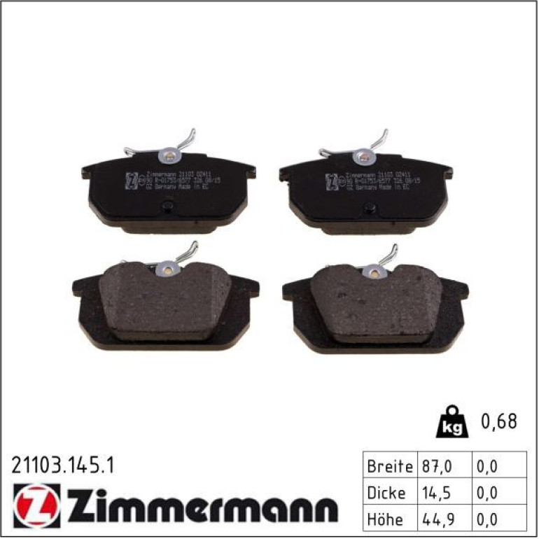 Bremsbelagsatz, Scheibenbremse 21103.145.1 Bremsbelagsatz, Scheibenbremse 21103.145.1