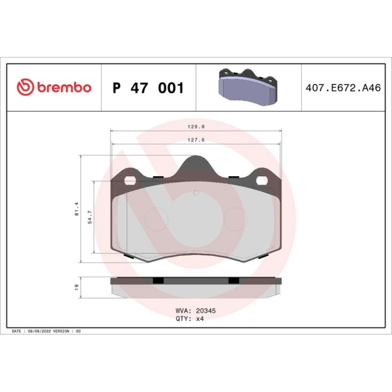 Bremsbelagsatz, Scheibenbremse P 47 001 Bremsbelagsatz, Scheibenbremse P 47 001