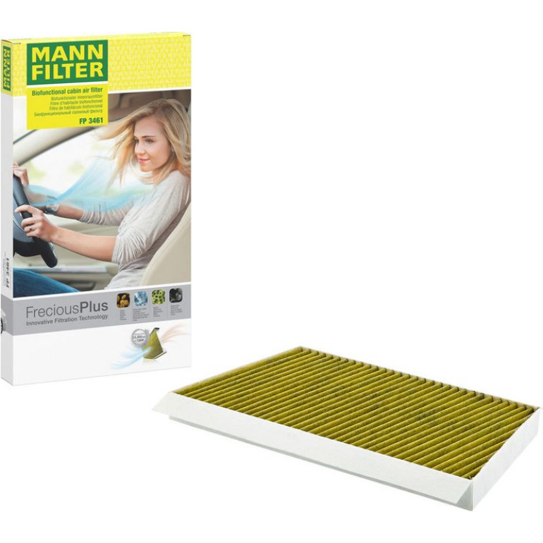 MANN-FILTER FP 3461 Innenraumfilter FreciousPlus Aktivkohlefilter mit Polyphenol, antibakteriell, Feinstaubfilter (PM 2.5)
