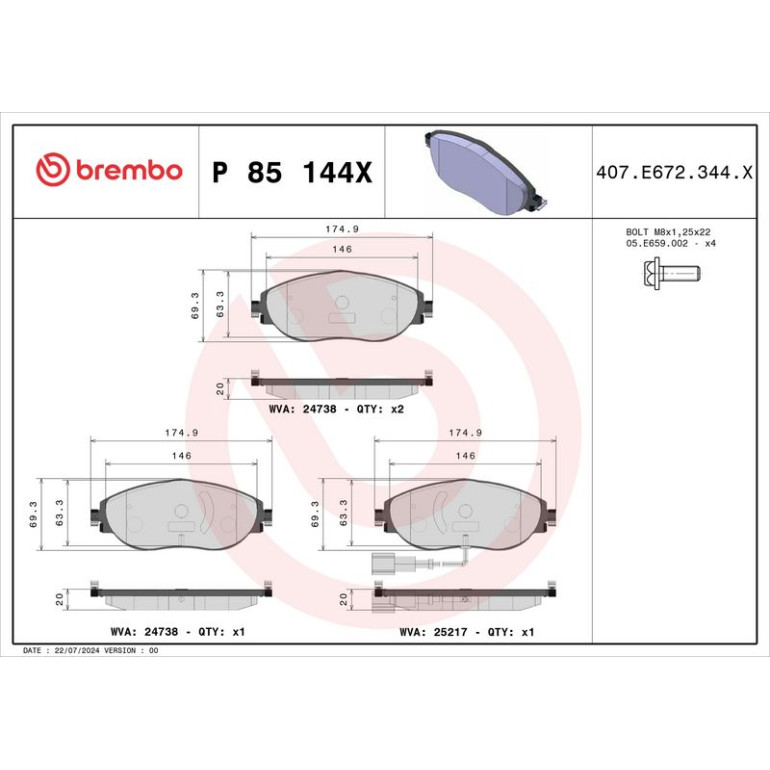Bremsbelagsatz, Scheibenbremse P 85 144X Bremsbelagsatz, Scheibenbremse P 85 144X