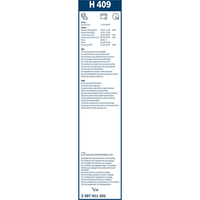 BOSCH H 409 Scheibenwischer Rear 3 397 011 431