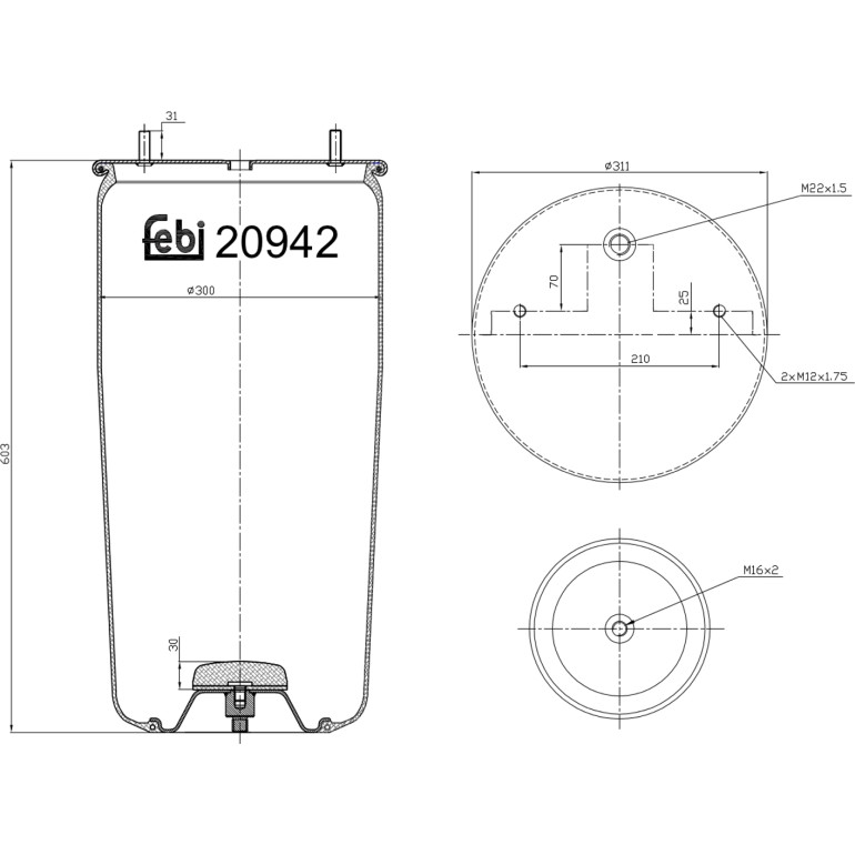 FEBI BILSTEIN 20942 Federbalg, Luftfederung FEBI BILSTEIN 20942 Federbalg, Luftfederung