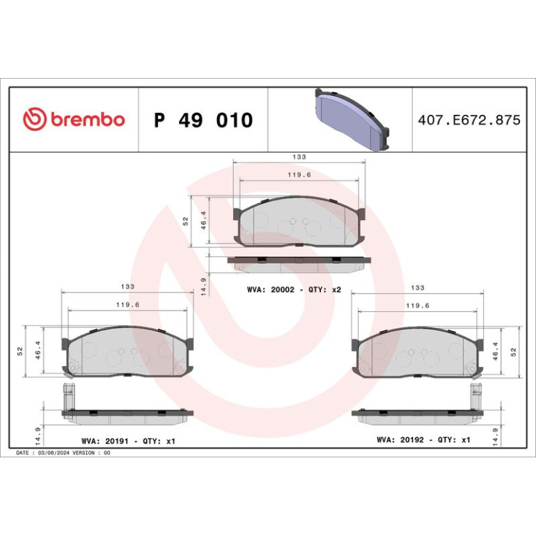 Bremsbelagsatz, Scheibenbremse P 49 010 Bremsbelagsatz, Scheibenbremse P 49 010